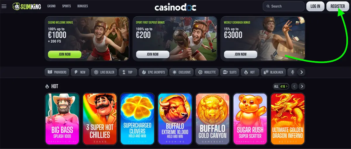 inscription étape 1 slim king casino
