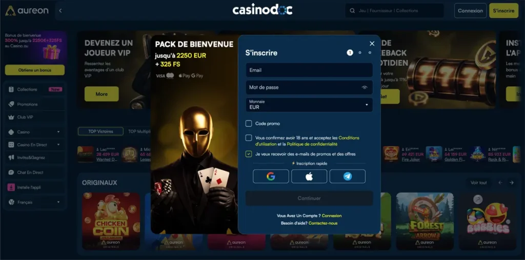 inscription étape 2 aureonplay