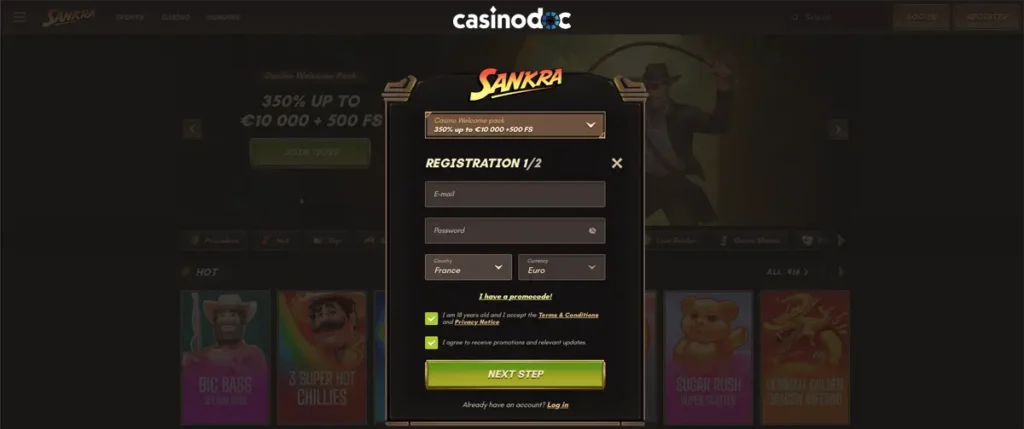 inscription étape 2 sankra casino