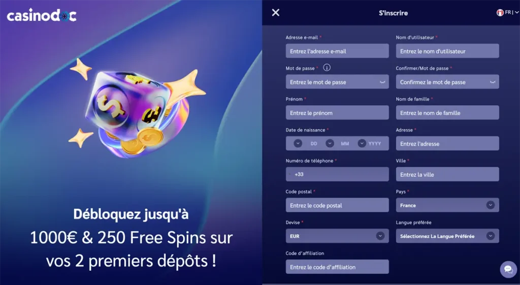 inscription étape 2 shiny wilds casino