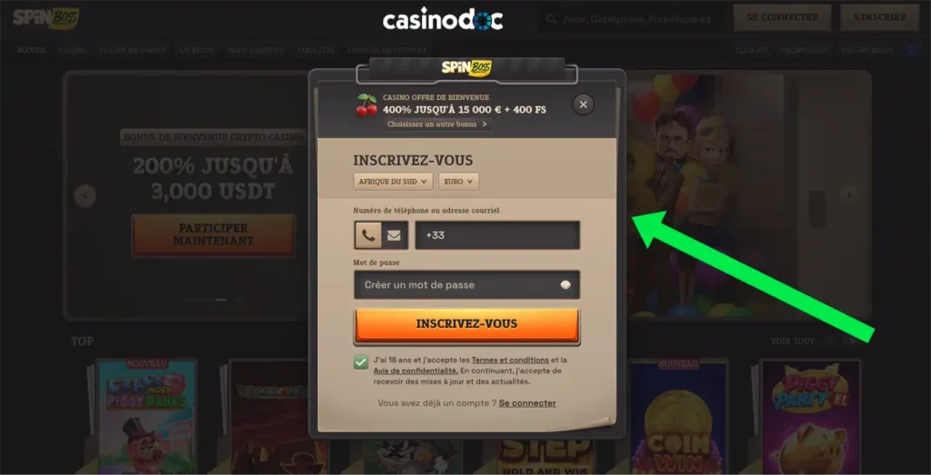 inscription étape 2 spinboss