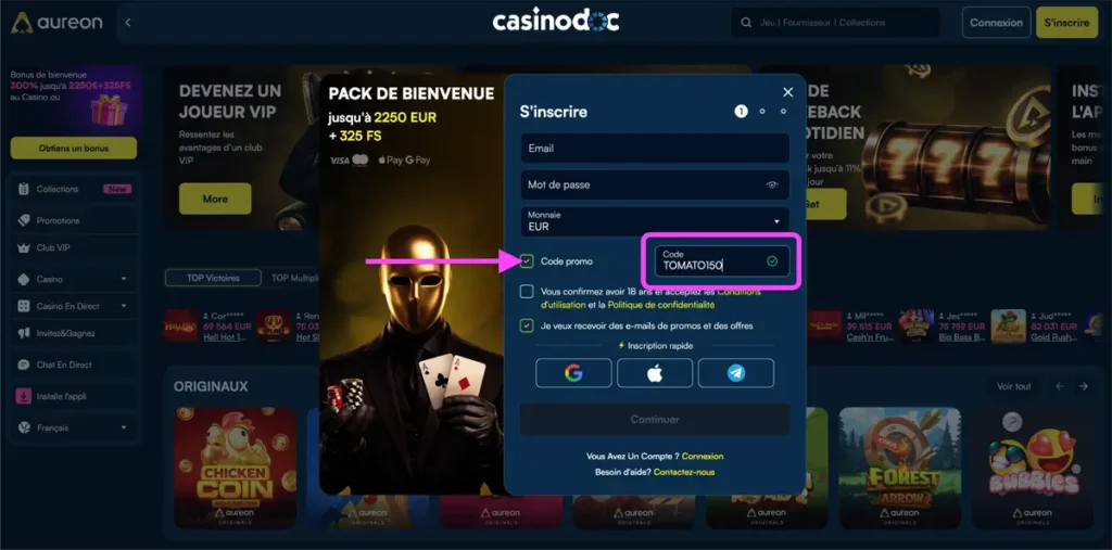 inscription étape 3 aureonplay