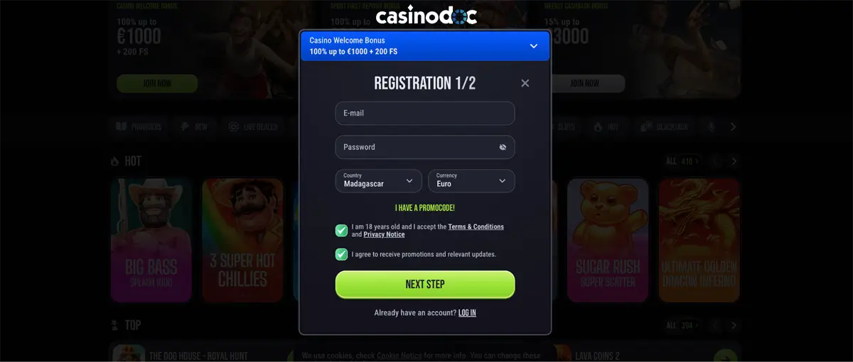 inscription étape 3 slim king casino