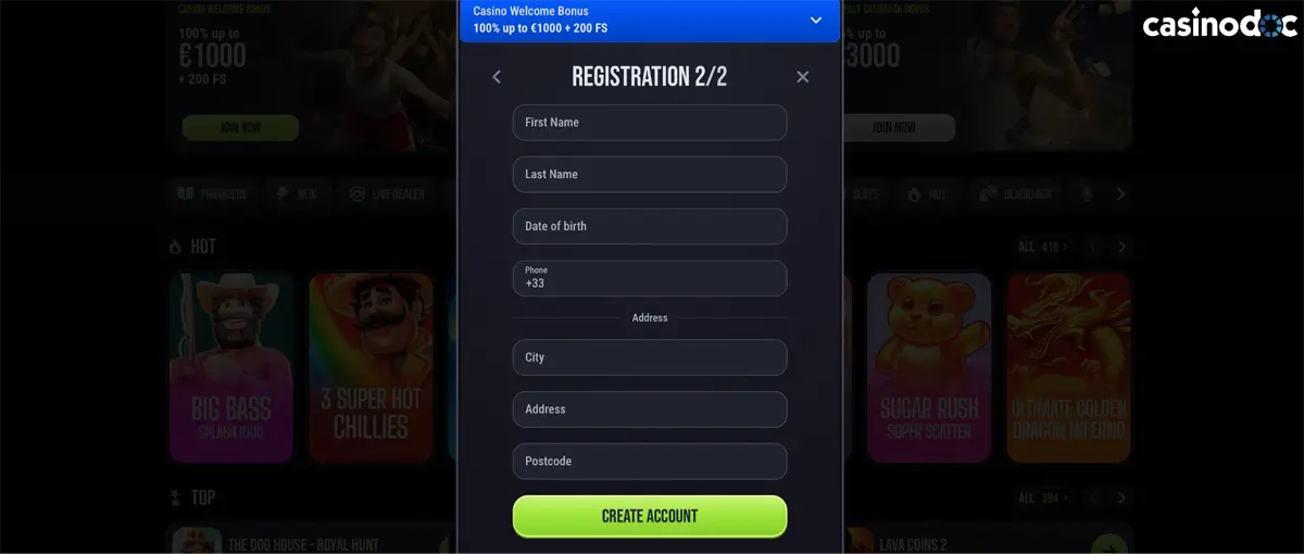 inscription étape 4 slim king casino