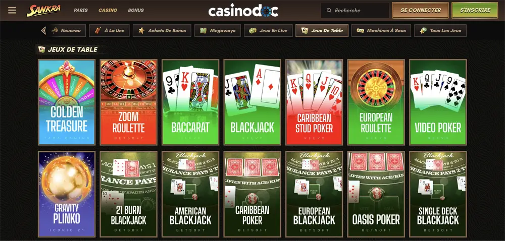 jeux de table sankra casino