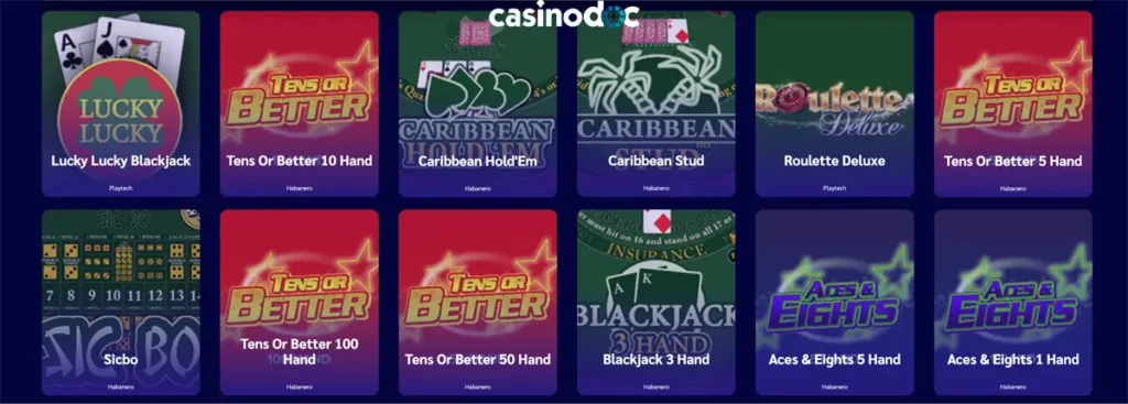 jeux de table shiny wilds casino