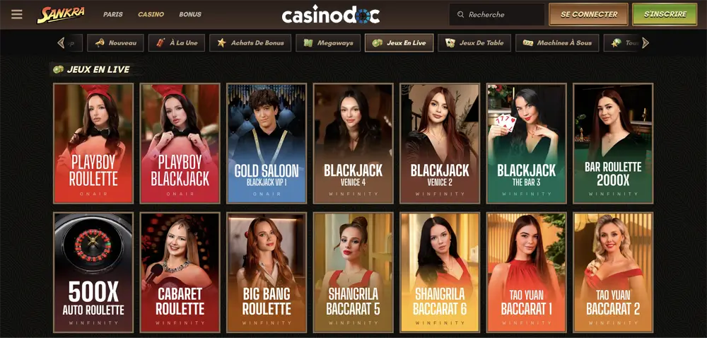 jeux en direct sankra casino