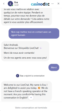 service client shiny wilds casino