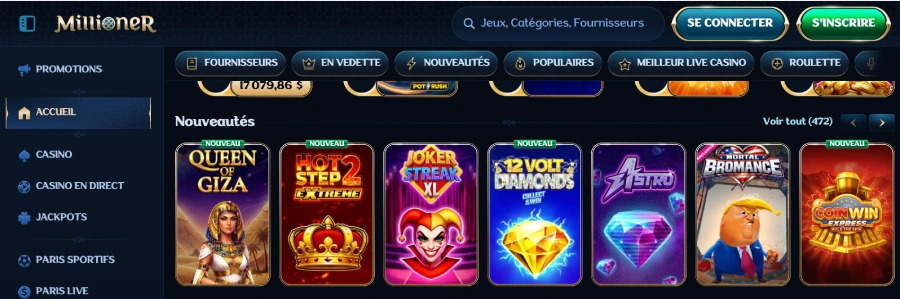 site officiel millioner casino