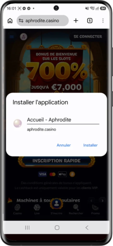 casino sur android via chrome étape 3