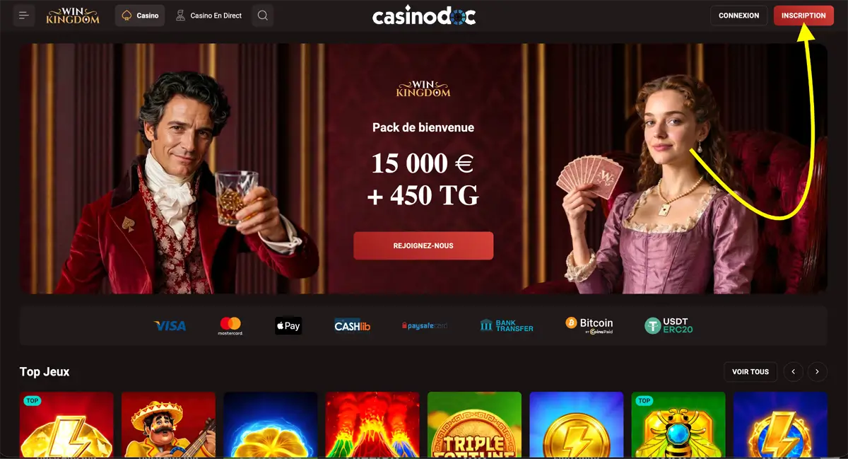 inscription étape 1 win kingdom casino