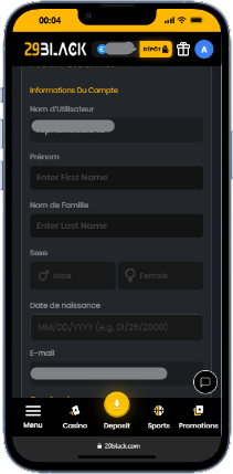 test de l'expérience mobile sur 29 black