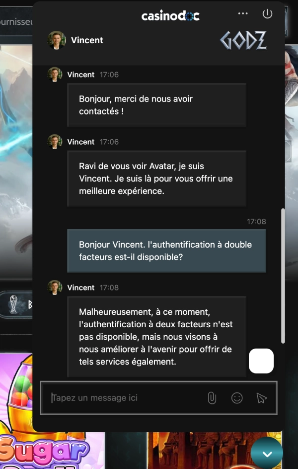 assistance client sur godz casino