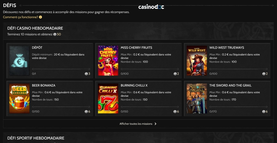 défis sur godz casino