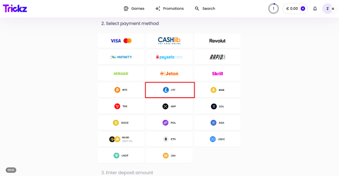 depot crypto sur trickz : etape 3