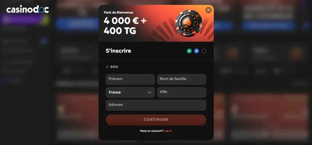 inscription étape 3 gxbet