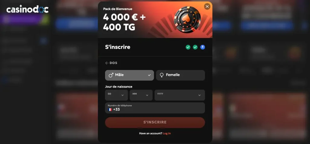 inscription étape 4 gxbet