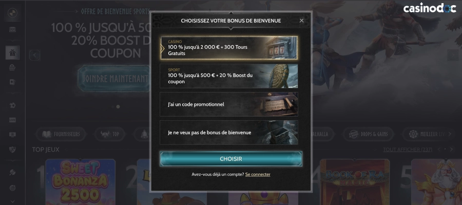 inscription sur godz casino étape2