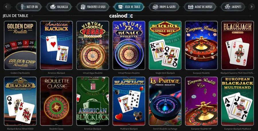 jeux de table sur godz casino